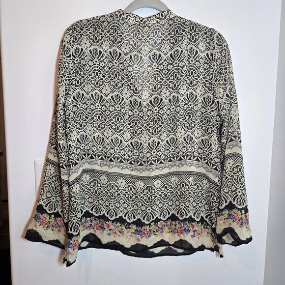 Sundance 100% Silk Boho Tunic Top Size M Embelished Floral Split V-Neck Peasant - Picture 7 of 10